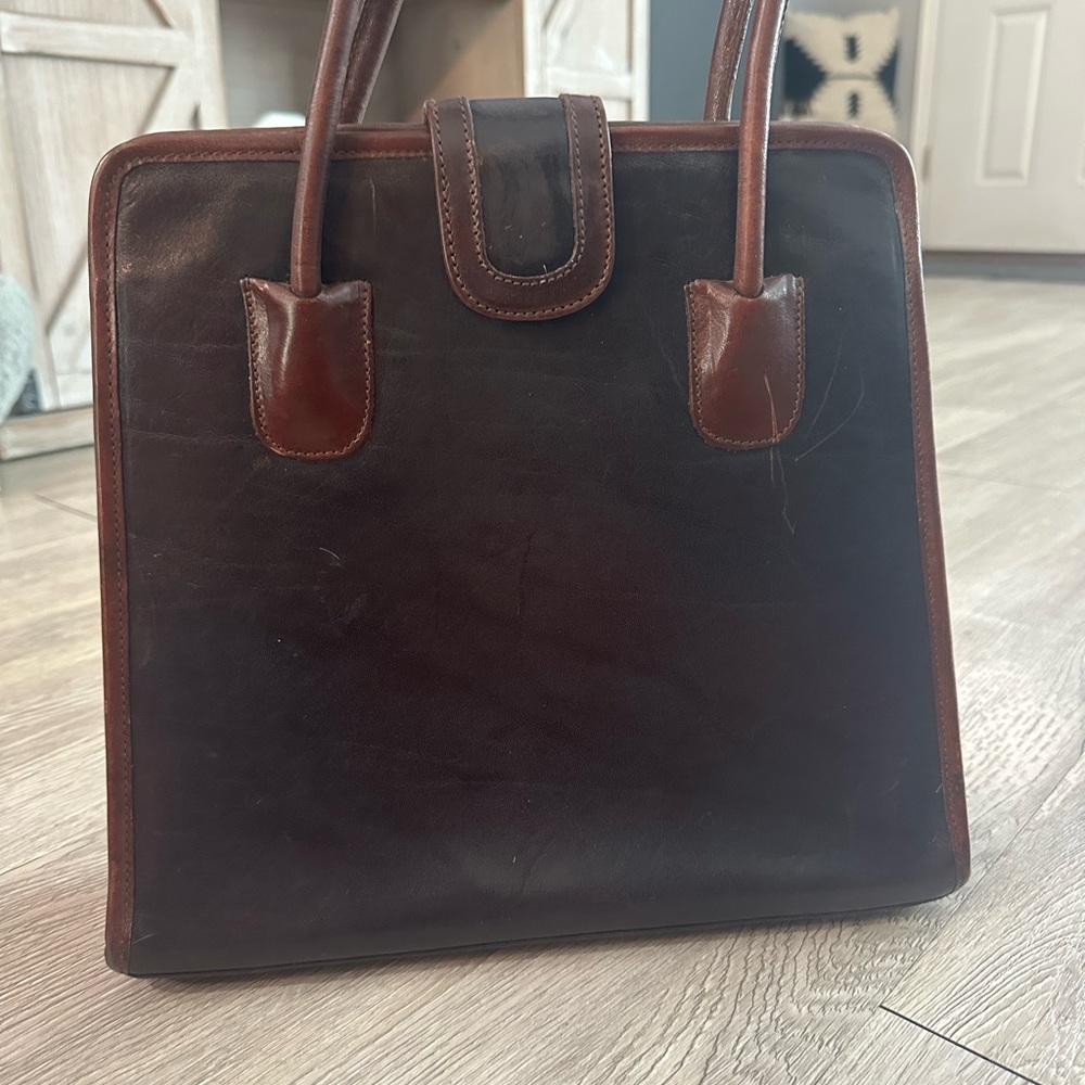 Vintage Brahmin Black Leather Shoulder Bag Tote Purse